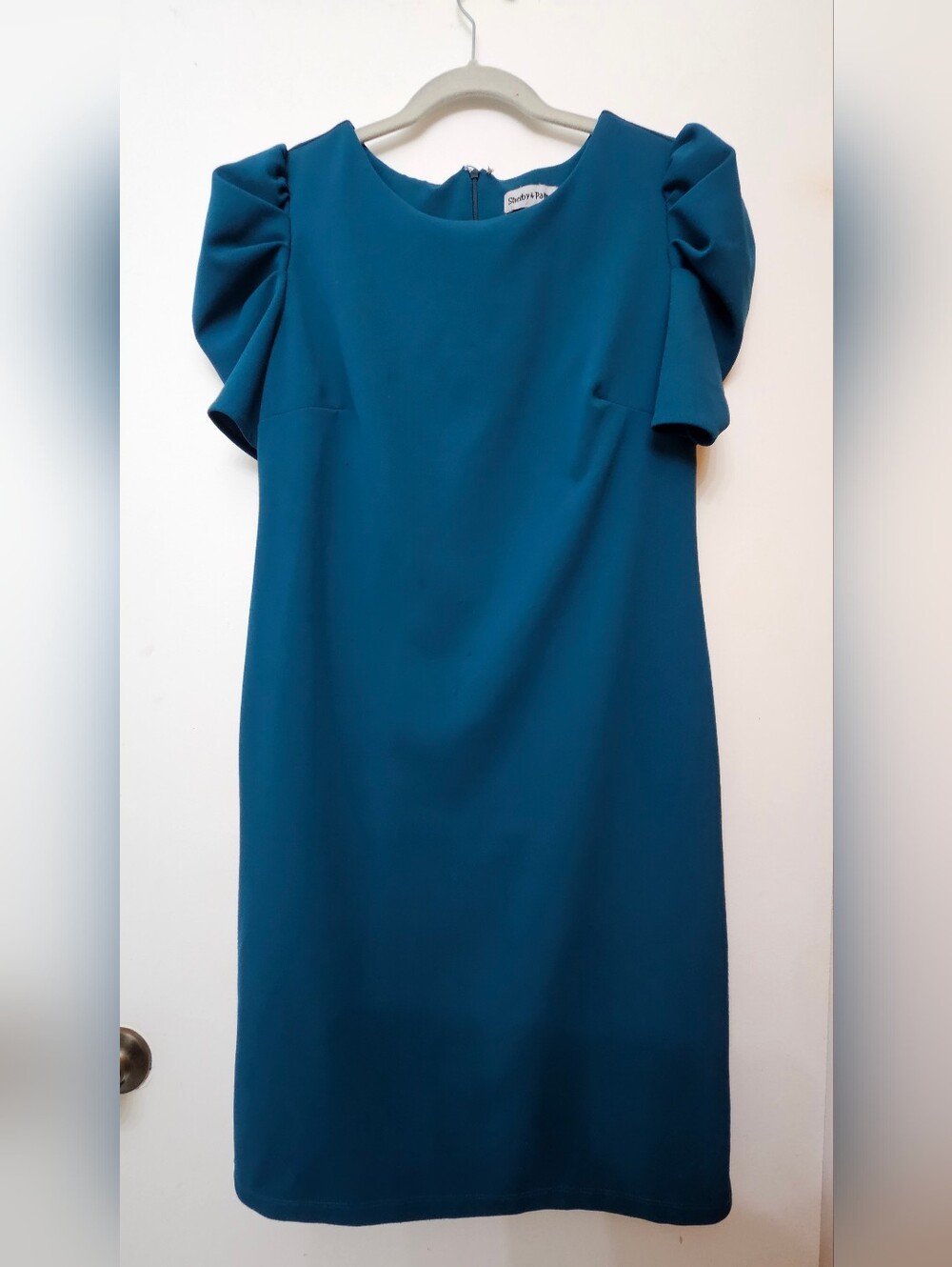 Shelby & Palmer Teal Puff-Sleeve Midi Dress